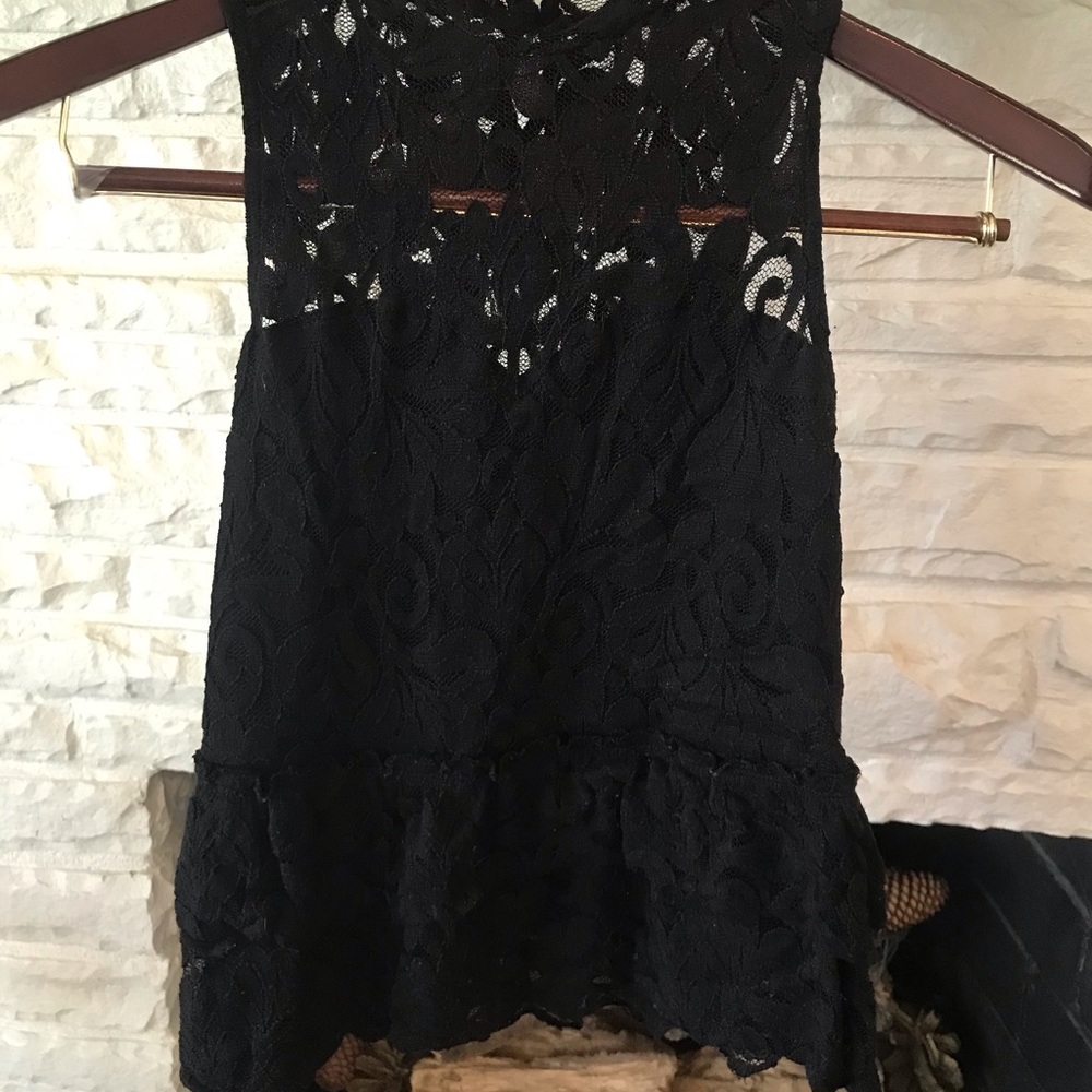 High-neck, lace, peplum tank